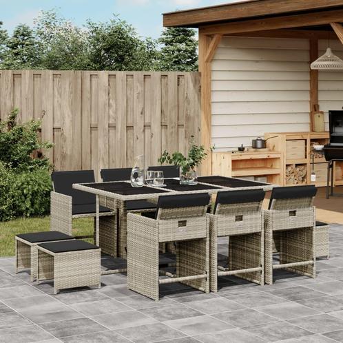vidaXL 11-delige Tuinset met kussens poly rattan lichtgrijs, Tuin en Terras, Tuinsets en Loungesets, Tuinset, Nieuw, Meer dan 8 zitplaatsen