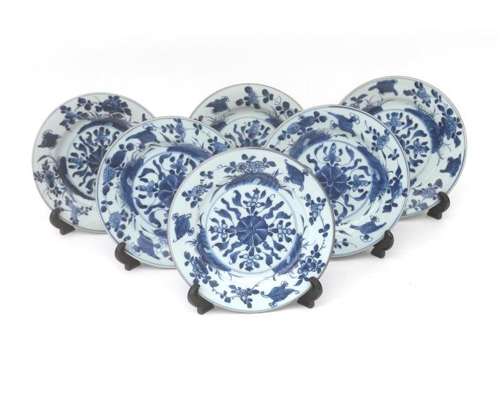 Zes porseleinen borden, China, Kangxi periode (1662-1722), Antiek en Kunst, Kunst | Niet-Westerse kunst