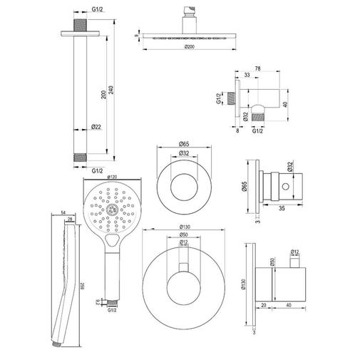 Thermostatisch Inbouwdoucheset Brauer Copper 20cm, Doe-het-zelf en Verbouw, Sanitair, Ophalen of Verzenden