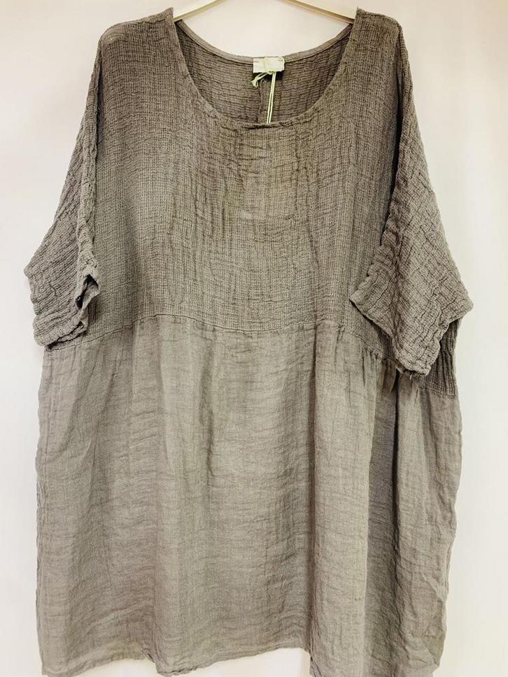 Boho linnen jurk tuniek in TAUPE kleur - korte mouwen zomer, Kleding | Dames, Tops