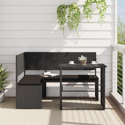 vidaXL Tuinbank met tafel en kussens L-vormig poly rattan, Tuin en Terras, Tuinsets en Loungesets, Nieuw, Rotan, Verzenden