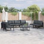 vidaXL Tuinbankenset met kussen 7 pcs Zwart Staal, Tuin en Terras, Tuinsets en Loungesets, Verzenden, Nieuw, Rvs