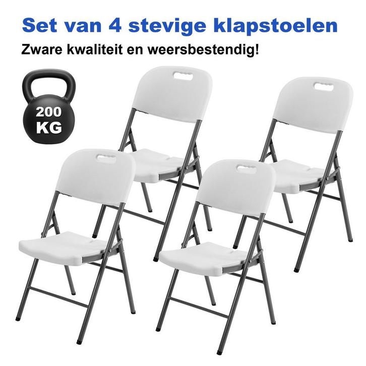 Bardi 4 Delige Set Zware Kwaliteit Klapstoelen 200KG - WIT, Huis en Inrichting, Stoelen, Vier, Wit, Nieuw, Kunststof, Metaal, Ophalen of Verzenden