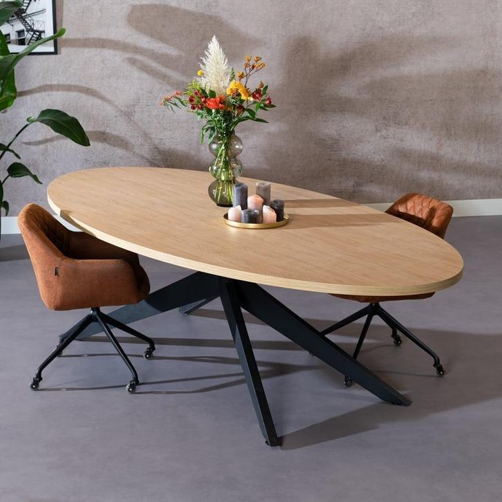 40% Korting: Eettafel Dio melamine eiken ovaal 270 x 130 cm, Huis en Inrichting, Tafels | Eettafels, Zo goed als nieuw, Ophalen