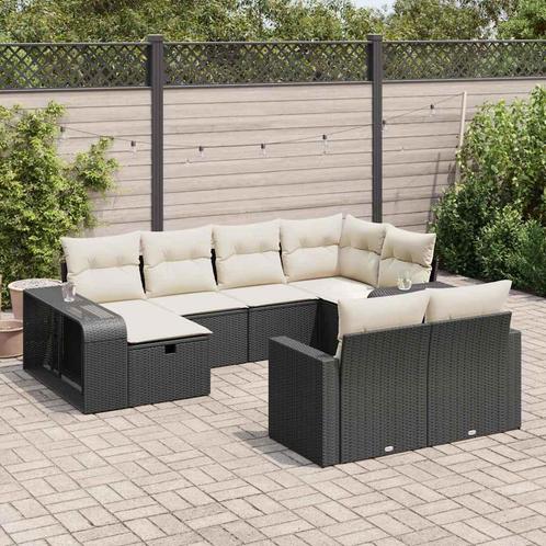 vidaXL 10-delige Loungeset met kussens poly rattan zwart, Tuin en Terras, Tuinsets en Loungesets, Loungeset, Nieuw, Meer dan 8 zitplaatsen