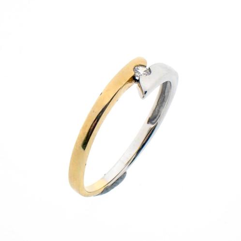 Bicolor gouden ring gezet met zirconia (14 karaat), Sieraden, Tassen en Uiterlijk, Ringen, Dame, Met edelsteen, Overige kleuren