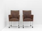 Set van 2 fauteuils - suede bruin - 4 poots aluminium grijs, Werkplek, Ophalen of Verzenden, Gebruikt, Overige typen