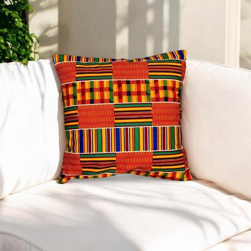 Afrikaans kussen | Kente Oranje - Sierkussen 45x45 - 100% Ka, Huis en Inrichting, Woonaccessoires | Kussens, Nieuw, Ophalen of Verzenden