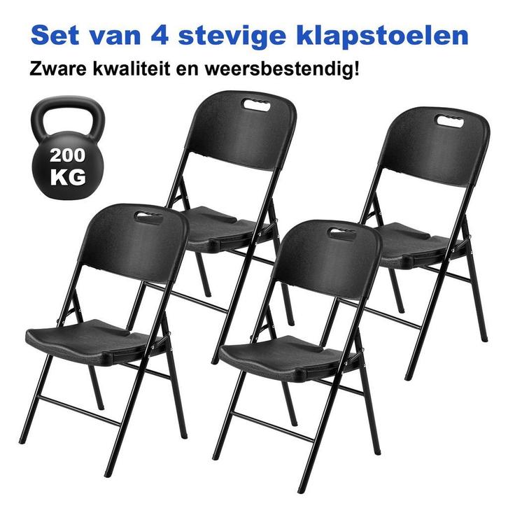 Bardi 4 Delige Set Zware Kwaliteit Klapstoelen 200KG, Huis en Inrichting, Stoelen, Vier, Zwart, Nieuw, Kunststof, Metaal, Ophalen of Verzenden