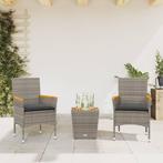 vidaXL 3-delige Bistroset met kussens poly rattan en glas, Verzenden, Nieuw, Rotan