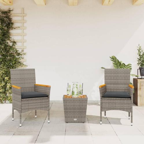 vidaXL 3-delige Bistroset met kussens poly rattan en glas, Tuin en Terras, Tuinsets en Loungesets, Nieuw, Rotan, Verzenden