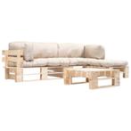 vidaXL 4-delige Loungeset pallet met zandkleurige kussens, Verzenden, Nieuw, 4 zitplaatsen, Loungeset