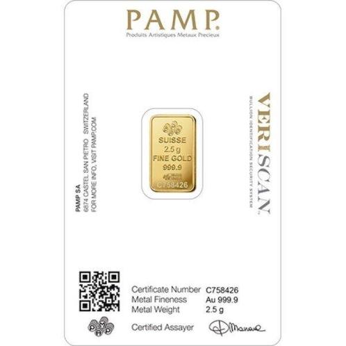 2,5 gram - Goud .999 - PAMP Suisse Lady Fortuna (In Assay) -, Postzegels en Munten, Edelmetalen en Baren