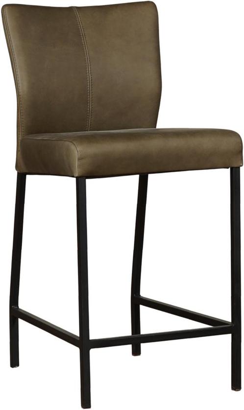 Groene leren moderne barkruk - poot vierkant zwart - Rancho, Huis en Inrichting, Stoelen, Eén, Nieuw, Leer, Ophalen of Verzenden