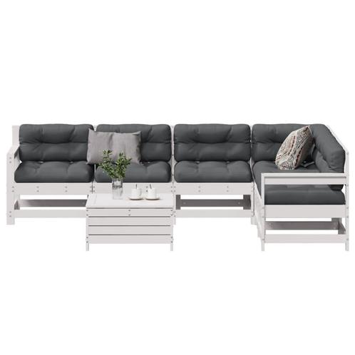 vidaXL 7-delige Loungeset met kussens massief grenenhout wit, Tuin en Terras, Tuinsets en Loungesets, Loungeset, Nieuw, Verzenden