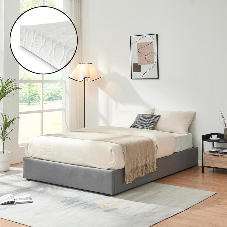 Tweepersoonsbed Nola met matras linnen 200x140 cm grijs [en., Huis en Inrichting, Slaapkamer | Bedden, Verzenden