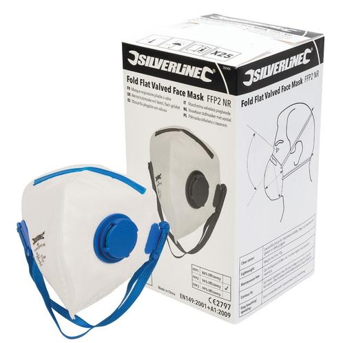 Silverline Vouwbaar FFP2 stofmasker met ventiel - 25 stuk..., Doe-het-zelf en Verbouw, Gereedschap | Handgereedschap, Nieuw, Ophalen of Verzenden
