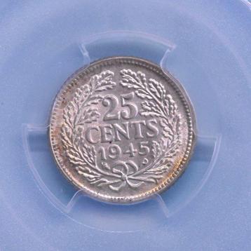 Nederland. Wilhelmina. 25 Cent 1945 Philadelphia beschikbaar voor biedingen