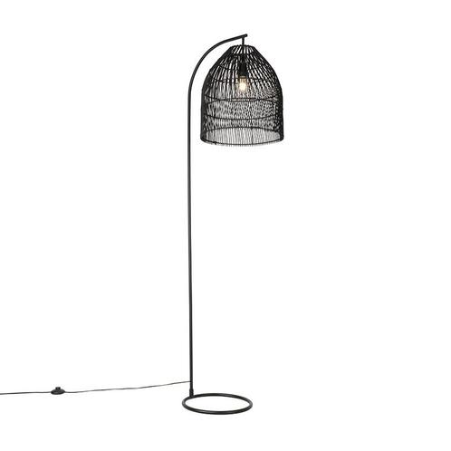 Landelijke vloerlamp zwart met rotan - Sam, Huis en Inrichting, Lampen | Vloerlampen, Nieuw, Overige materialen, 150 tot 200 cm
