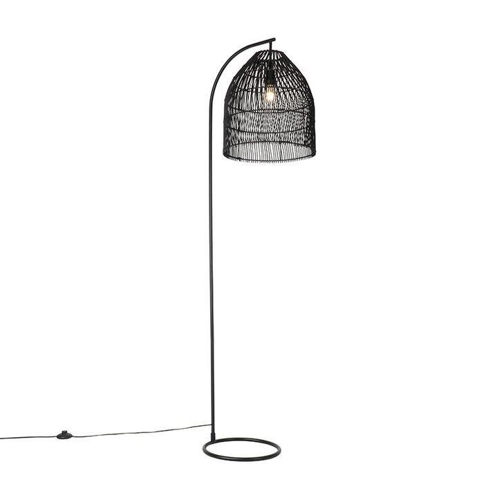 Landelijke vloerlamp zwart met rotan - Sam, Huis en Inrichting, Lampen | Vloerlampen, Nieuw, Overige materialen, 150 tot 200 cm