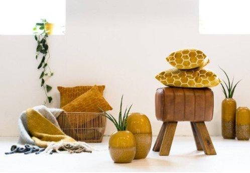 Gym - Leather Cognac - Kruk - Hout, Leder, Antiek en Kunst, Kunst | Designobjecten