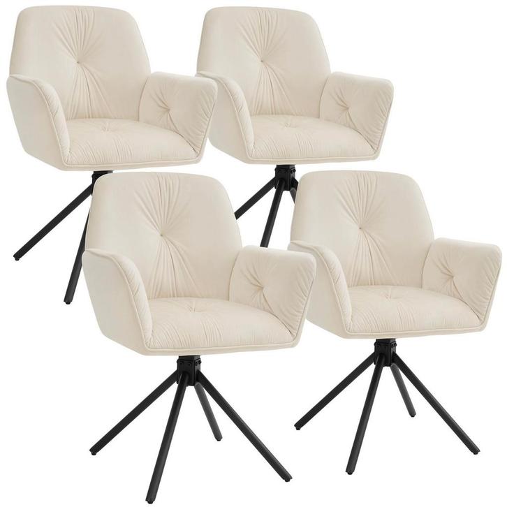 Draaibare fauteuil Lenia, gestoffeerd - Fluweel crème/zwart,, Huis en Inrichting, Stoelen, Verzenden