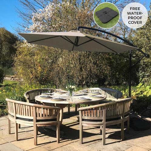 Zweefparasol + Vierkante parasoltegel - Beige - 247x300x300, Tuin en Terras, Parasols, Verzenden