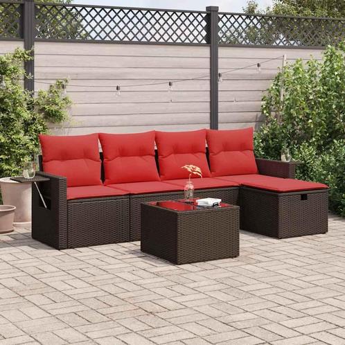 vidaXL 6-delige Loungeset met kussens poly rattan bruin, Tuin en Terras, Tuinsets en Loungesets, Loungeset, Nieuw, 5 zitplaatsen