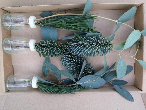 3 flesjes bloemen geurend wintergroen + eucalyptus+conifeer, Hobby en Vrije tijd, Knutselen, Nieuw, Ophalen of Verzenden