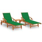 vidaXL Ligstoelen 2 st met tafel en kussens massief, Verzenden, Nieuw