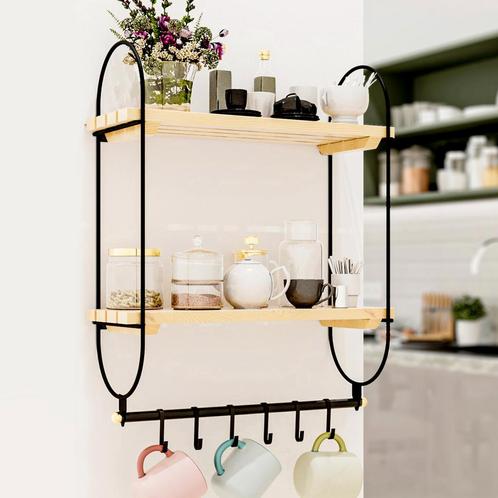 [en.casa] Wandrek Pielavesi met 2 planken 47x40x16 cm zwart, Huis en Inrichting, Woonaccessoires | Wandplanken en Boekenplanken
