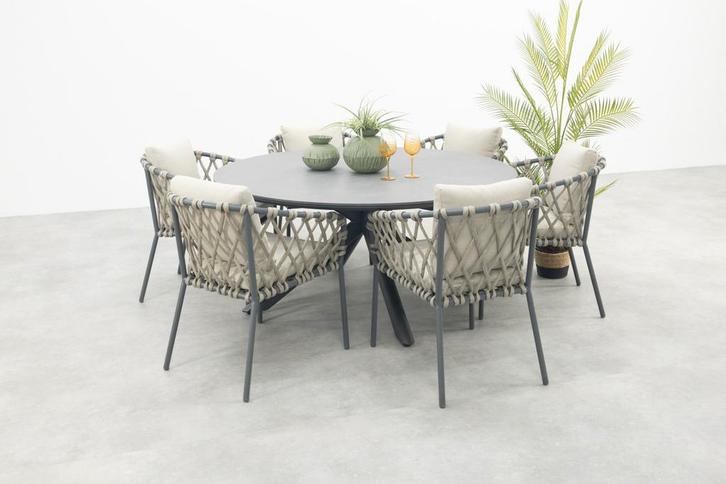 Sara/Marena ronde tuinset  Ø158 cm. (7-delig) -, Tuin en Terras, Tuinsets en Loungesets, Tuinset, Nieuw, Overige materialen, Verzenden