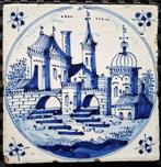 Tegel - Antieke Delftsblauwe tegel met kasteel. - 1600-1650