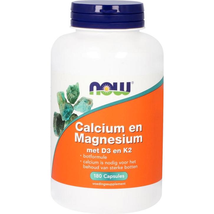NOW Calcium en Magnesium met D3 en K2 - 180 capsules, Sport en Fitness, Gezondheidsproducten en Wellness, Verzenden