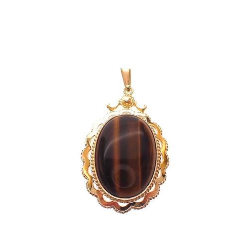 Vintage gouden hanger met tijgeroog (uniek, tijger oog), Sieraden, Tassen en Uiterlijk, Bedels, Gebruikt, Overige merken, Goud