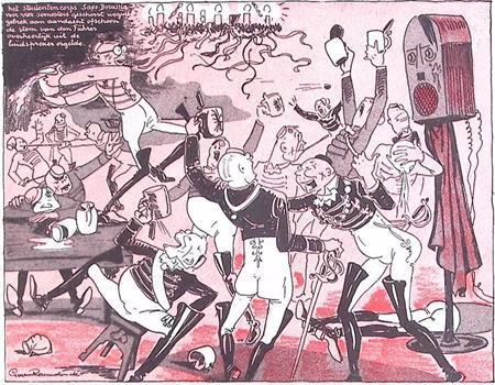 Spotprent Onrustige studenten hebben geen aandacht voor d..., Antiek en Kunst, Kunst | Litho's en Zeefdrukken, Verzenden