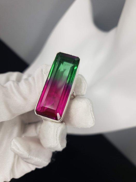 Zilver, Ringdiameter: 18,5 mm / Watermeloen Toermalijn /, Verzamelen, Mineralen en Fossielen