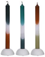 Kaarsen Dip Dye Petrol Olive 24 cm Ø2,5 set 3 stuks, Ophalen of Verzenden, Nieuw