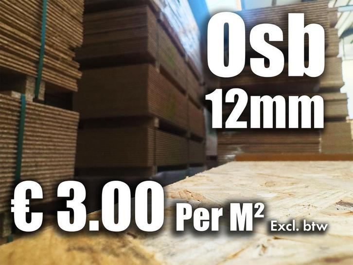 OSB platen met schoonheidsfoutje. 12mm € 3.00  per M² excl., Doe-het-zelf en Verbouw, Platen en Panelen, Minder dan 20 mm, Nieuw