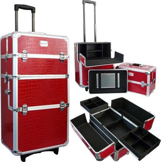 Aluminium nagel trolley 3 in 1 CROCO ROOD, pedicure,, Sieraden, Tassen en Uiterlijk, Koffers, Verzenden
