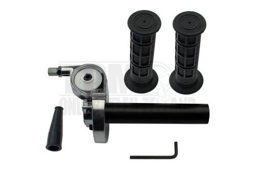 Gashendel snelgas greepset aluminium zwart / zilver Tuning, Fietsen en Brommers, Brommeronderdelen | Algemeen, Nieuw, Ophalen of Verzenden