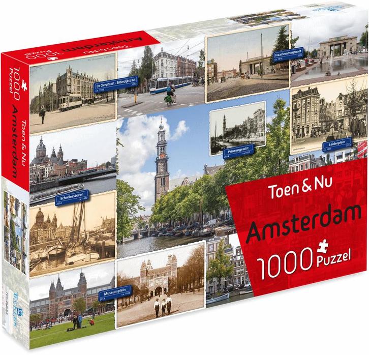 Toen & Nu - Amsterdam Puzzel (1000 stukjes) | Tuckers Fun, Hobby en Vrije tijd, Denksport en Puzzels, Nieuw, Verzenden