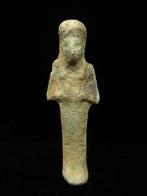 Oud-Egyptisch Faience gedecoreerde Ushabti met een Hark en