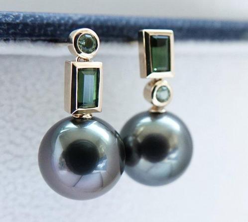 Oorbellen 18 kt. Geelgoud - Rikitea Parel - Rond, 11.12 mm,, Sieraden, Tassen en Uiterlijk, Oorbellen