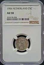 Koningin Wilhelmina 25 cent 1906 AU58 NGC gecertificeerd, Postzegels en Munten, Munten | Nederland, Verzenden, Zilver, 25 cent