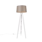 Moderne tripod wit met linnen kap taupe 45 cm - Tripod, Huis en Inrichting, Lampen | Vloerlampen, Nieuw, Overige materialen, Klassiek / Antiek