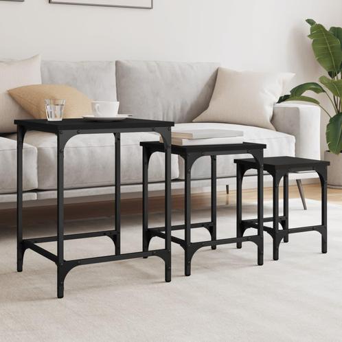 vidaXL 3-delige Tafeltjesset bewerkt hout zwart, Huis en Inrichting, Tafels | Salontafels, Nieuw, Overige houtsoorten, Verzenden