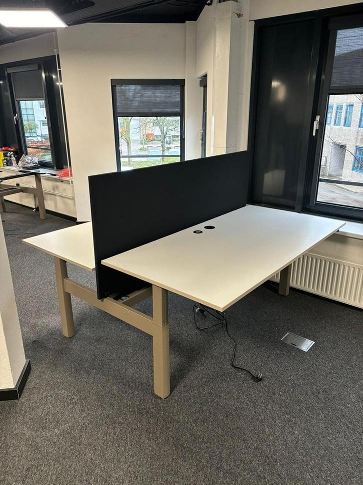 10x Refurbished Slinger Duo Werkplek (Duo Bureau), Huis en Inrichting, Bureaus, Bureau, Zo goed als nieuw, In hoogte verstelbaar