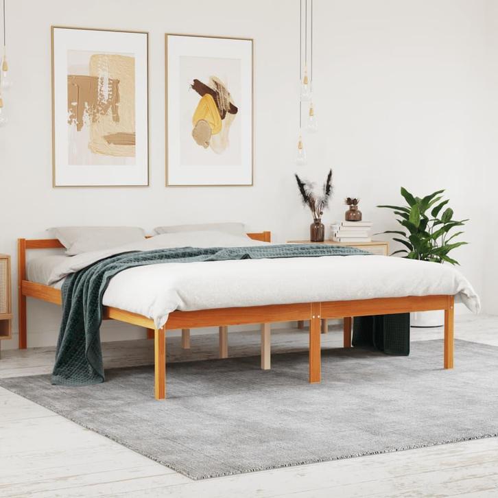 vidaXL Seniorenbed massief grenenhout wasbruin 150x200 cm, Huis en Inrichting, Slaapkamer | Bedden, Overige maten, 200 cm, Bruin