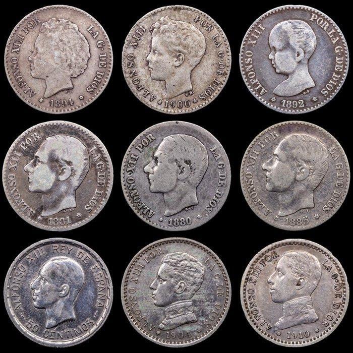 Spanje. Alfonso XII y Alfonso XIII. 50 centimos 1880 /1926 -, Postzegels en Munten, Munten | Europa | Niet-Euromunten